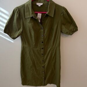 LOFT Olive Button-Up Mini Dress